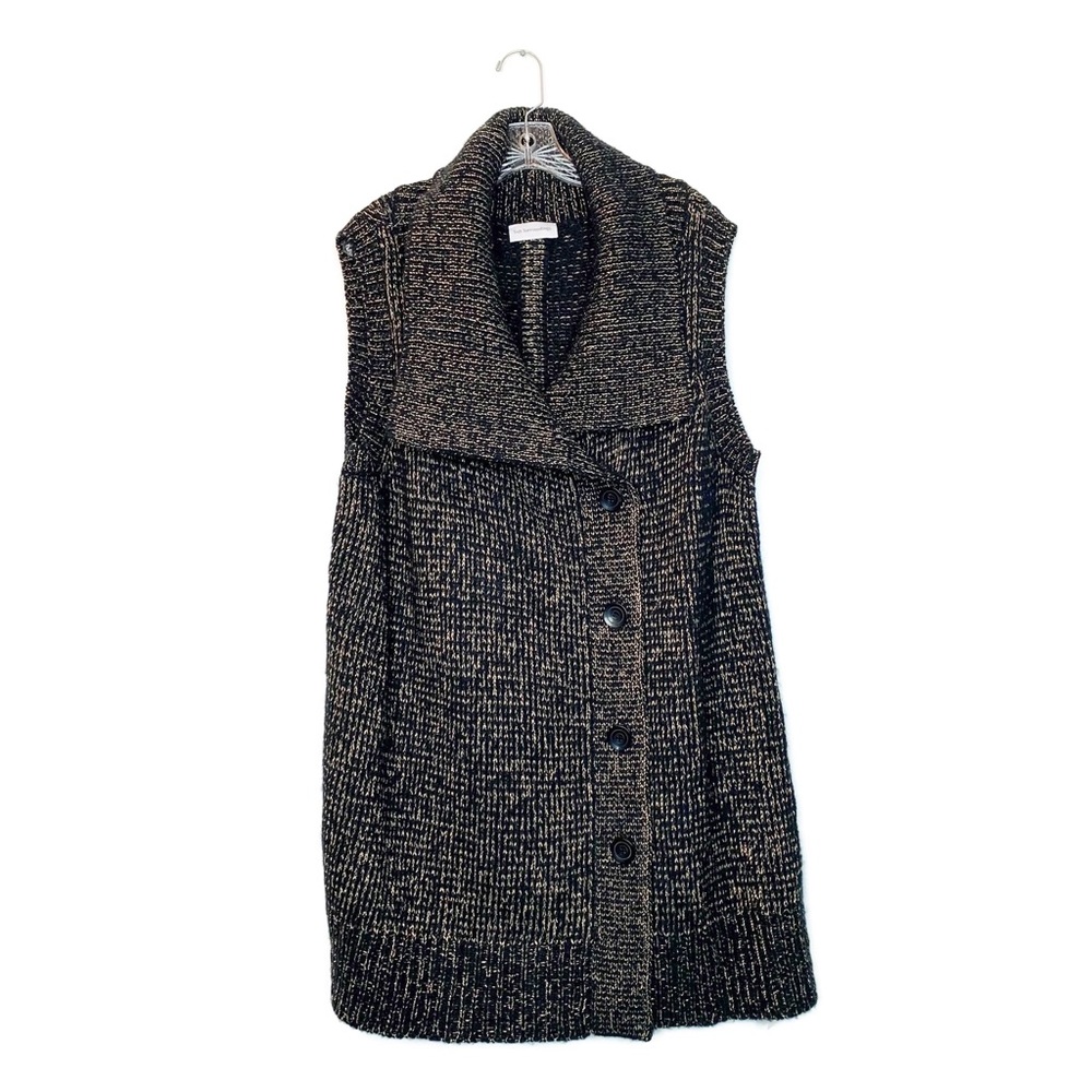 Soft Surroundings Black and Cream Textured Knit Sleeveless Cardigan